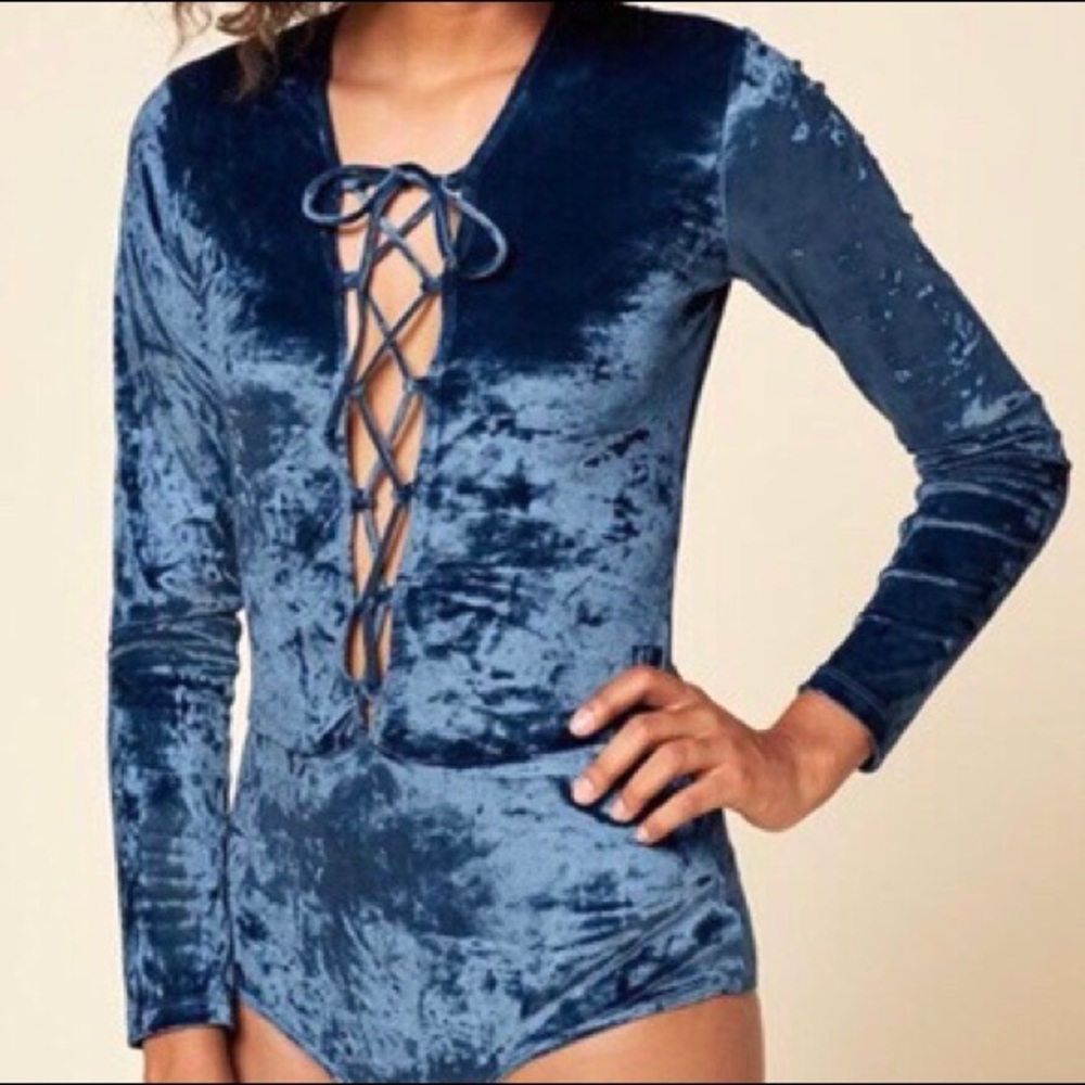 Reformation Blue Velvet Long Sleeve Top